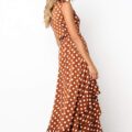 DOT V-neck Asymmetrical Long Sleeve Dresses with Ruffles Sashes - Image 3
