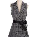 Argyle Turn-down Collar A-Line Sleeveless Skirt Dress - Image 4