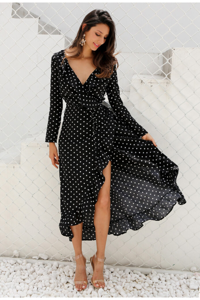 Elegant dress women V-neck chiffon long sleeve - Image 4