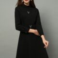 Fall black dresses with long sleeve medium length Dress - Image 4
