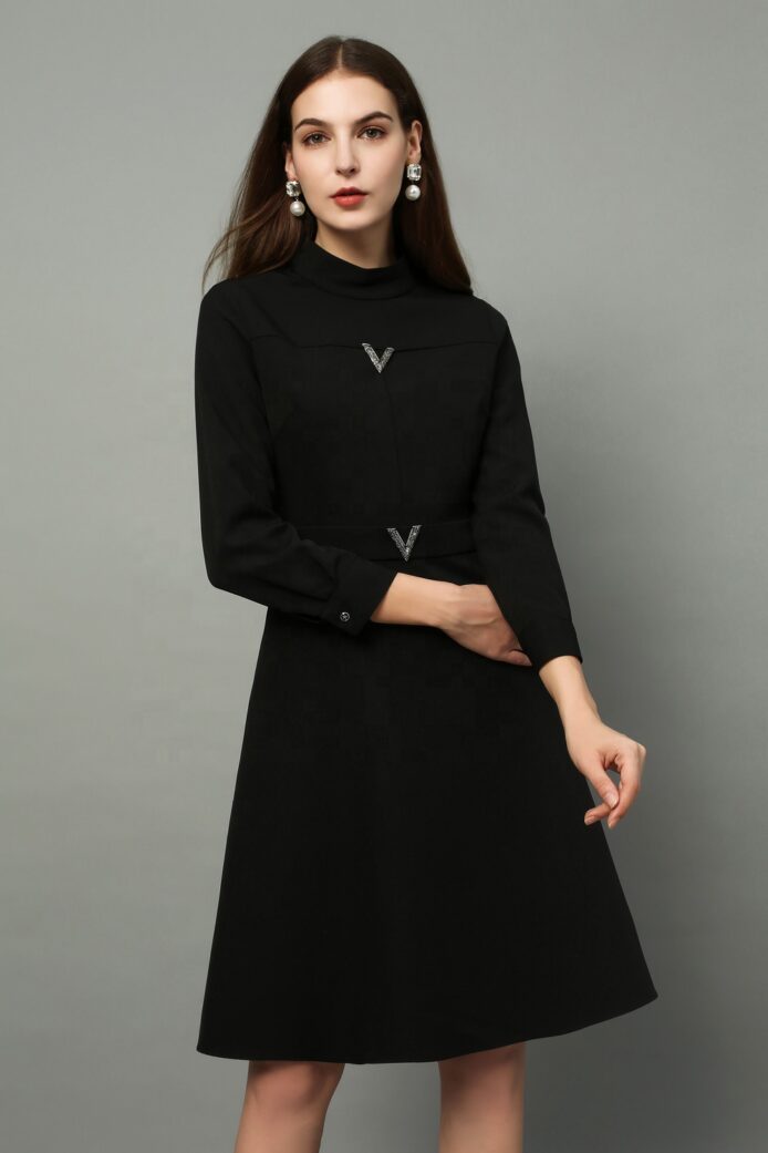 Fall black dresses with long sleeve medium length Dress - Image 4