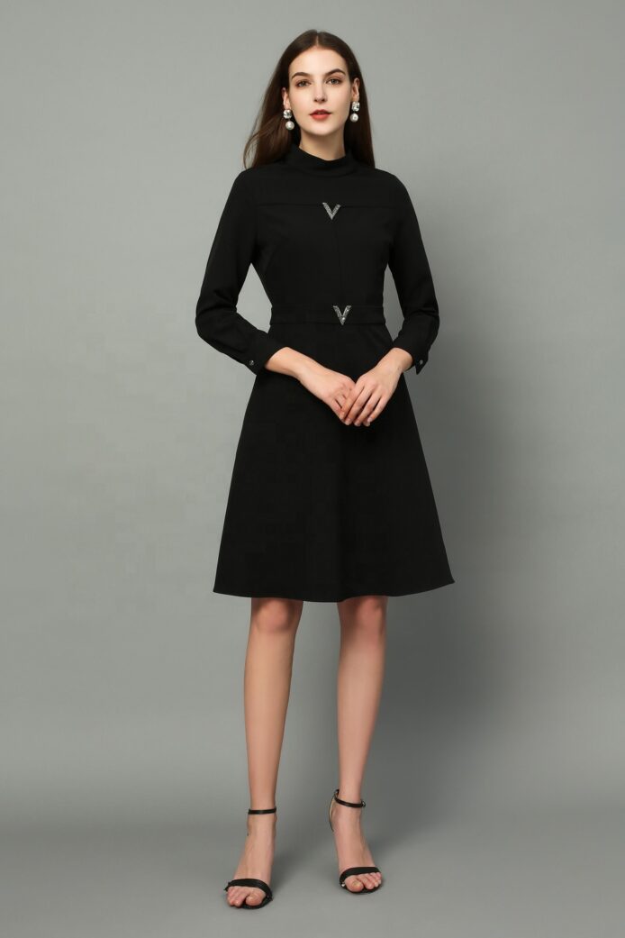 Fall black dresses with long sleeve medium length Dress - Image 2