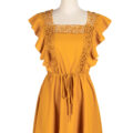 Slash neck Mini Short sleeve ruffle skirt dress - Image 4