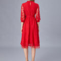 Pleated stretch midi dress summer women casual lace dress - Image 3