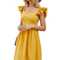 Sweet Suede FlouncesA-Line Slim Short Ruffles sleeve - Image 3