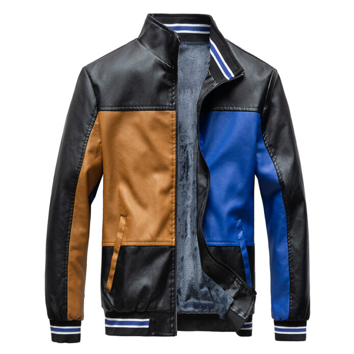 Baseball Uniform Plush Leather Jacket For Men