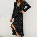 Elegant dress women V-neck chiffon long sleeve