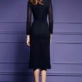 Elegant bodycon evening dress with gold embroidery and long sleeves - Image 3