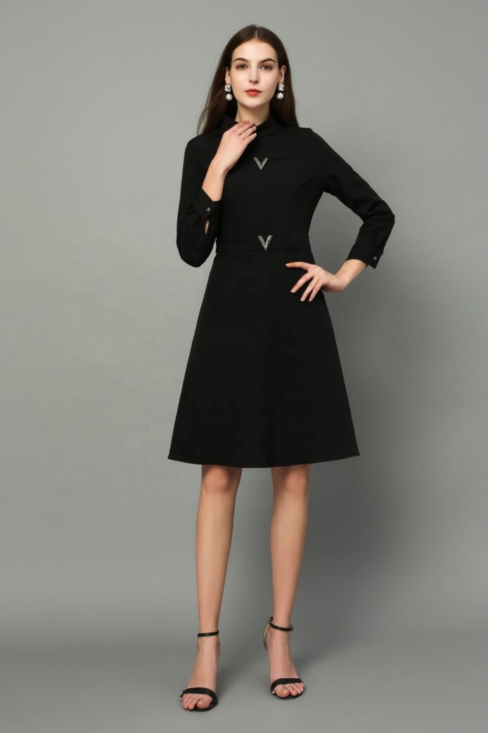 Fall black dresses with long sleeve medium length Dress