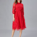 Pleated stretch midi dress summer women casual lace dress - Image 4