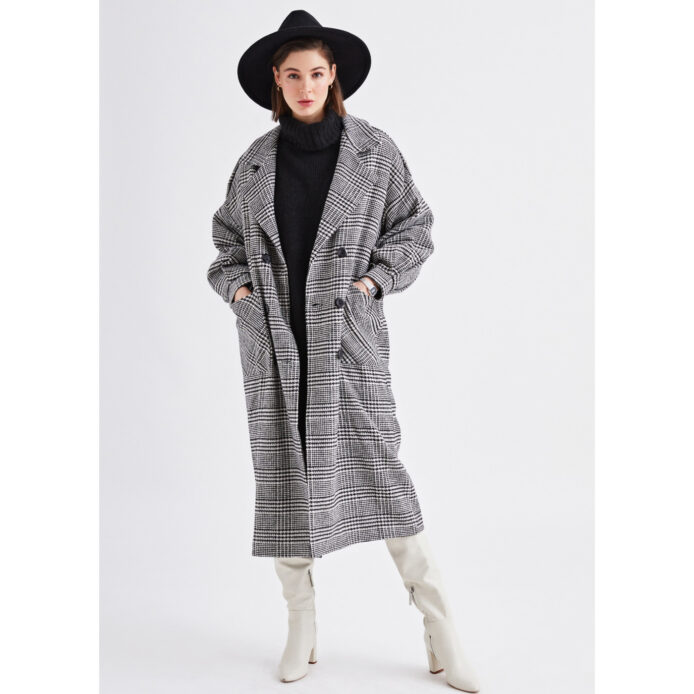 Plaid Coat Double Breasted Pocket Detailed Long Sleeves