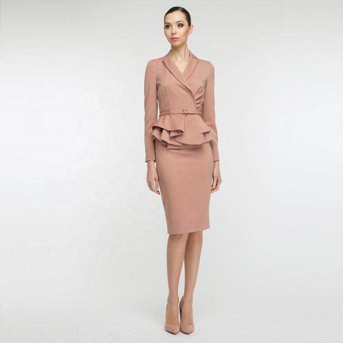 Long Sleeve V-neck Knee Length skirt Office Suit - Image 3