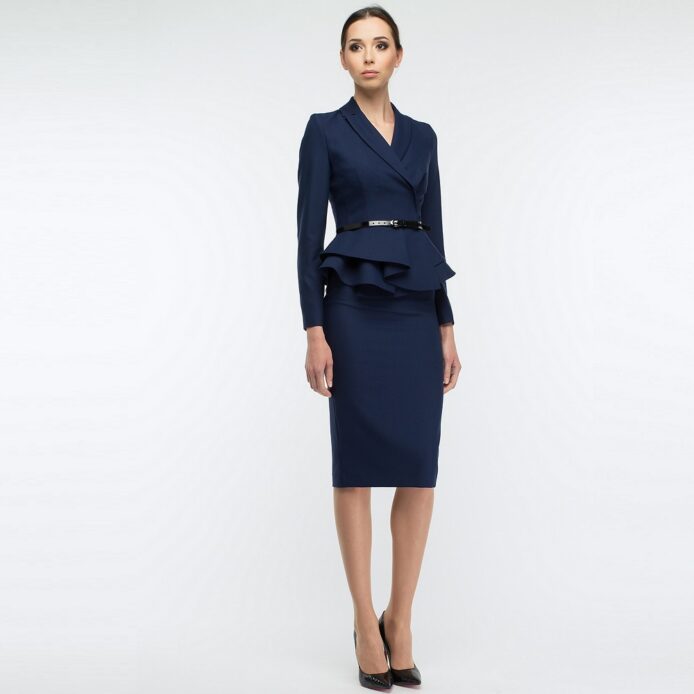 Long Sleeve V-neck Knee Length skirt Office Suit