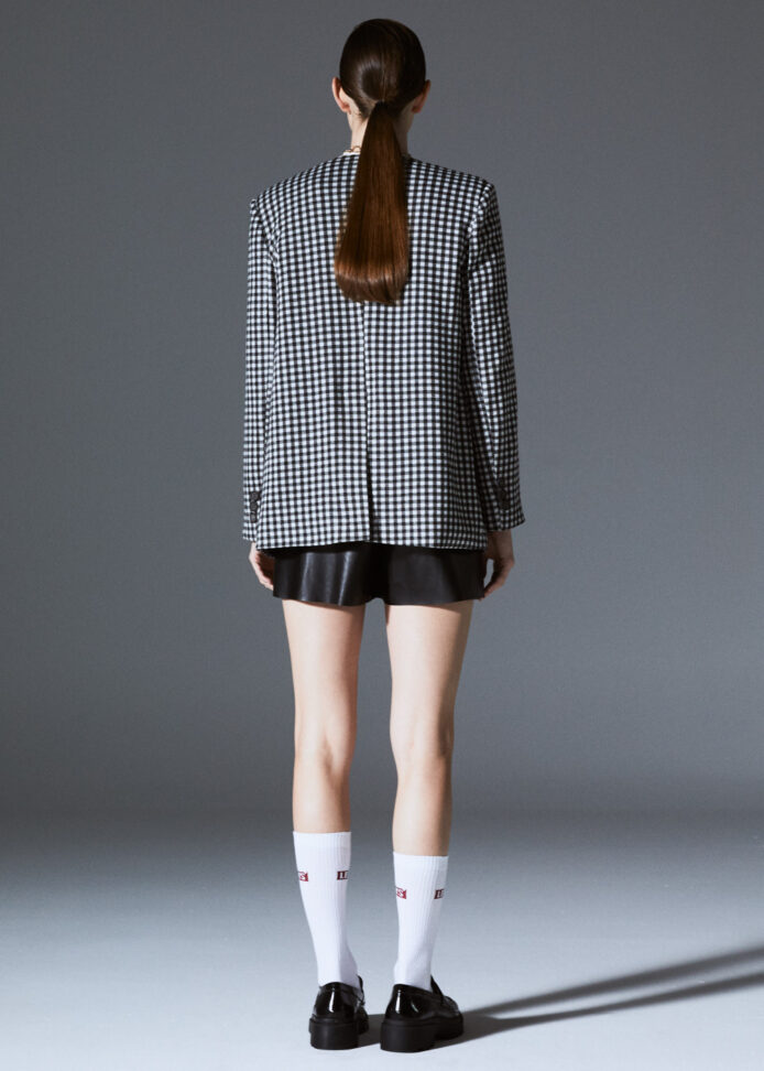 Oversize Houndstooth Fabric Buttoned Women Blazer Suit - Image 2