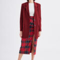Side Split Pencil Red Hounds tooth Midi Skirt Office Classic