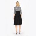 Three-quarter Sleeves O-neck Black Striped Buttoned Below knee - Image 3