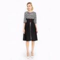 Three-quarter Sleeves O-neck Black Striped Buttoned Below knee - Image 4