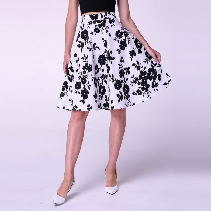 Printed Above knee High Waist Wholesale Women Circle Skirts - Image 3