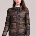 Long Sleeves Stand Collar Camouflage Printed Short Puffer Jacket - Image 3