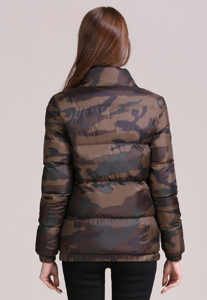 Long Sleeves Stand Collar Camouflage Printed Short Puffer Jacket - Image 4