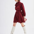 Red Long Puffy Sleeves Women Elegant Chic Satin Short Turtleneck - Image 3