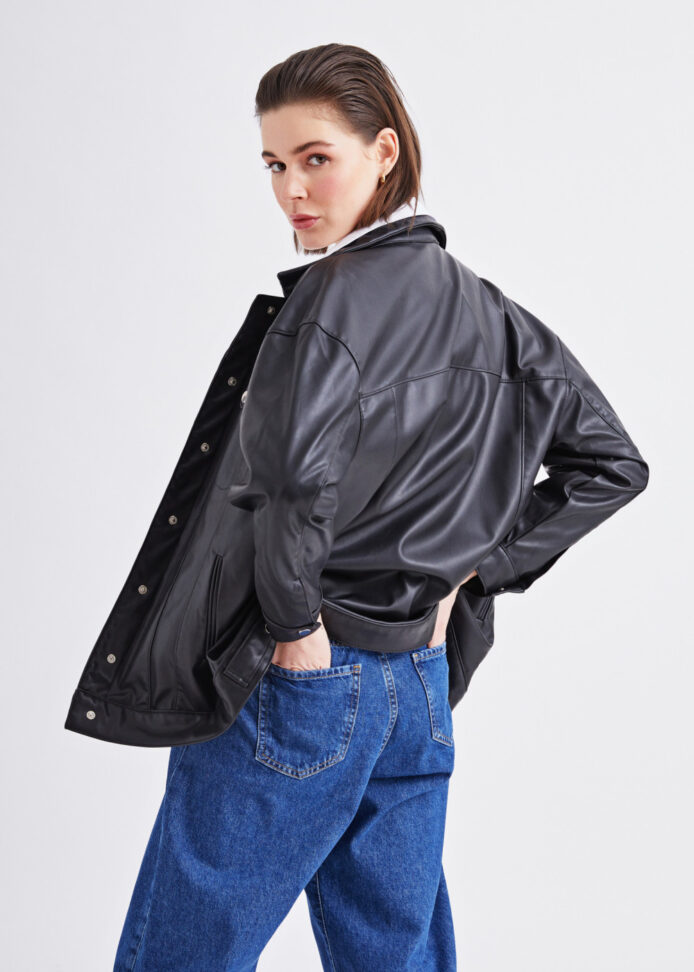 Oversize Leather Motorcycle Jacket Spring Fall - Image 4