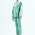 Turquoise French Terry Boyfriend sweatshirt street style Casual hoodie